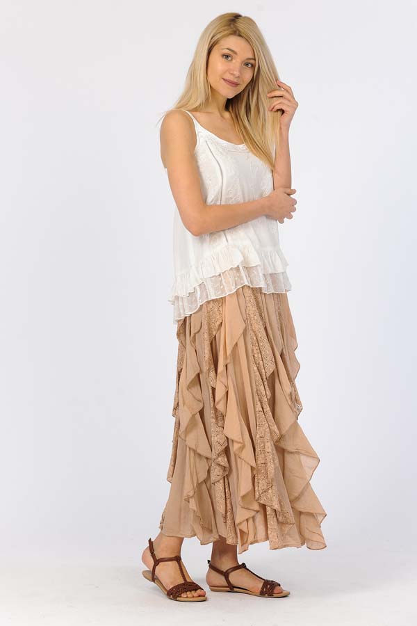 Lace Ruffle Skirt - Sand